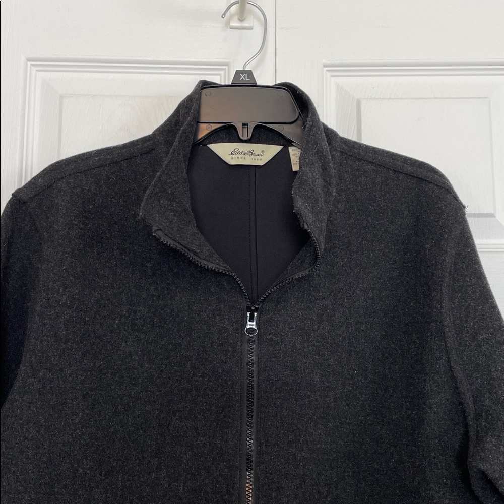 Eddie Bauer M wool blend Charcoal Zip-Up coat Zipper front pockets/side detail